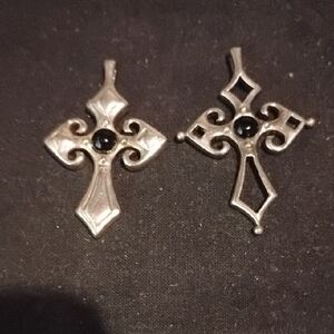 His and Hers Biker Sterling Silver and Black Onyx Crosses. (Ride with me Lord)